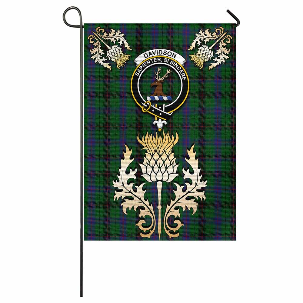 Davidson Tartan Garden Flag with Golden Regal Scottish Thistle Emblem - Tartan Vibes Clothing