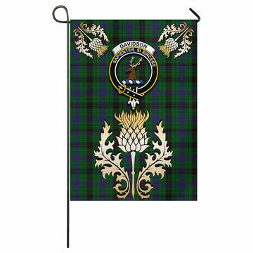Davidson Tartan Garden Flag with Golden Regal Scottish Thistle Emblem - Tartan Vibes Clothing