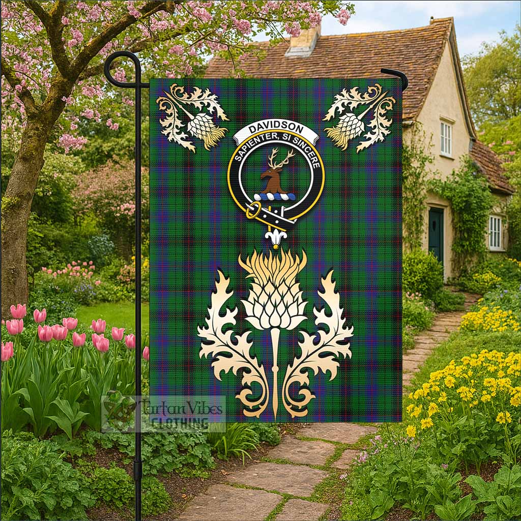 Davidson Tartan Garden Flag with Golden Regal Scottish Thistle Emblem - Tartan Vibes Clothing