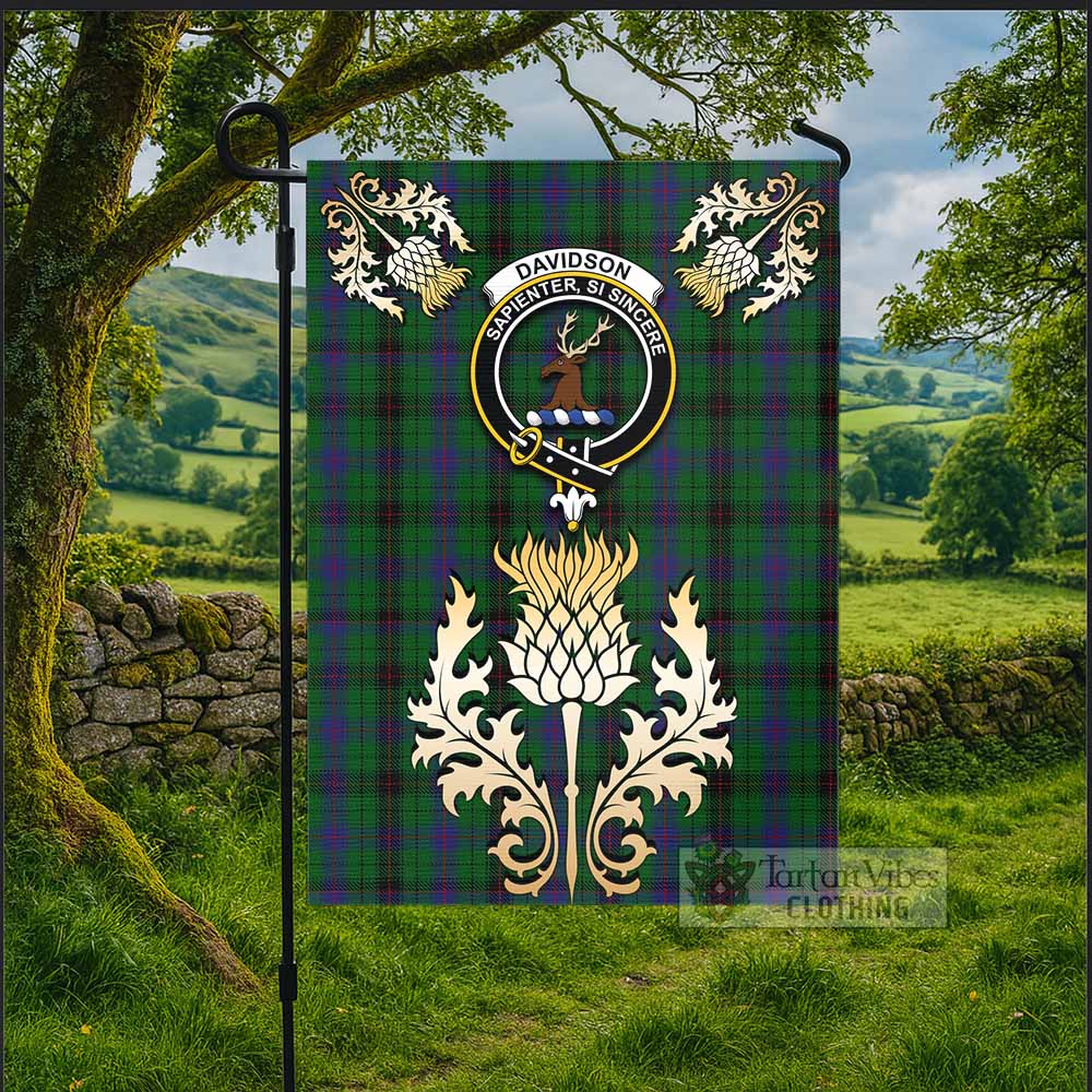 Davidson Tartan Garden Flag with Golden Regal Scottish Thistle Emblem - Tartan Vibes Clothing