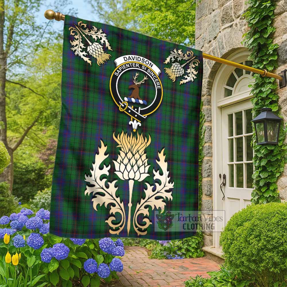 Davidson Tartan Garden Flag with Golden Regal Scottish Thistle Emblem - Tartan Vibes Clothing