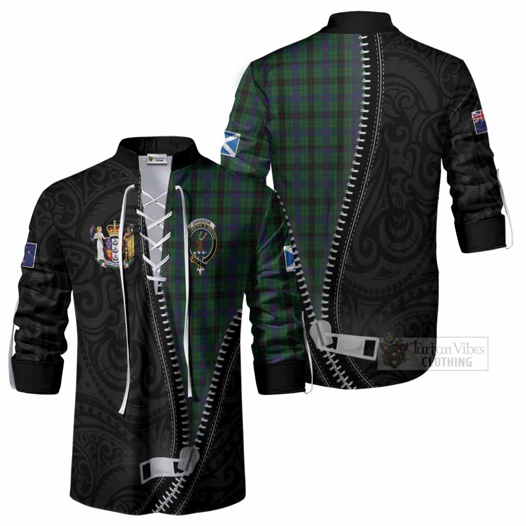 Davidson Tartan Ghillie Shirt New Zealand Pattern Unique Zipper Stylized