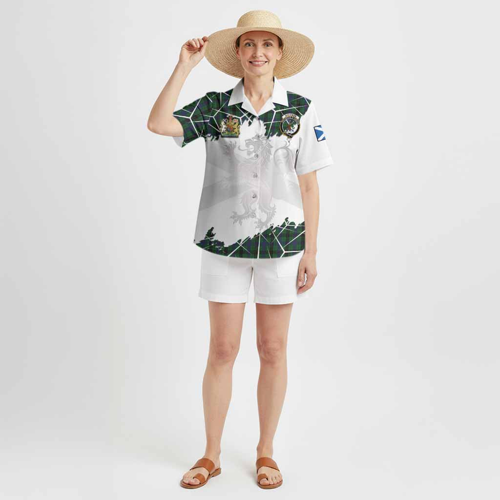 Davidson Tartan Hawaiian Shirt with Family Crest and Lion Rampant Grunge Style