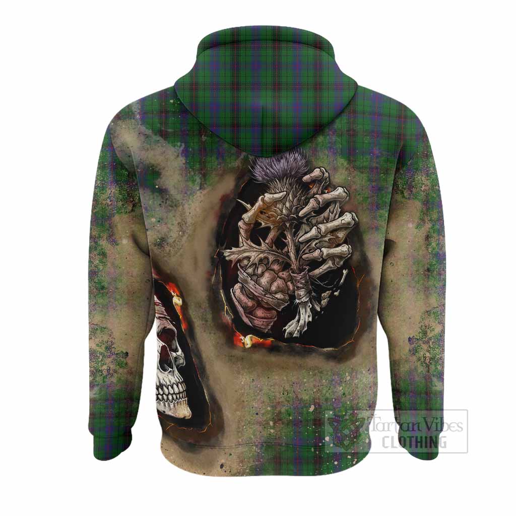 Davidson Tartan Hoodie Halloween Skeleton With Thistle Burning Effect