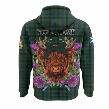 Davidson Tartan Hoodie Scottish Thistle Heilan Coo