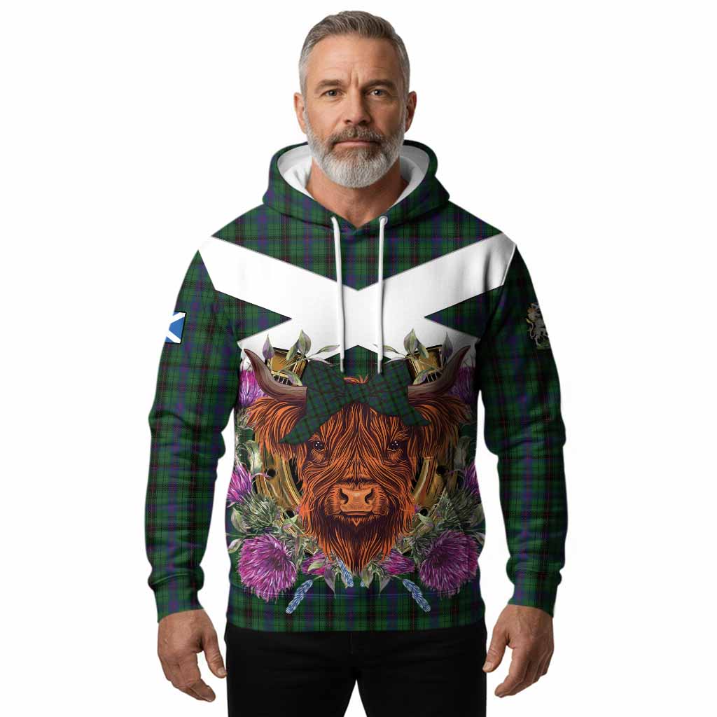 Davidson Tartan Hoodie Scottish Thistle Heilan Coo