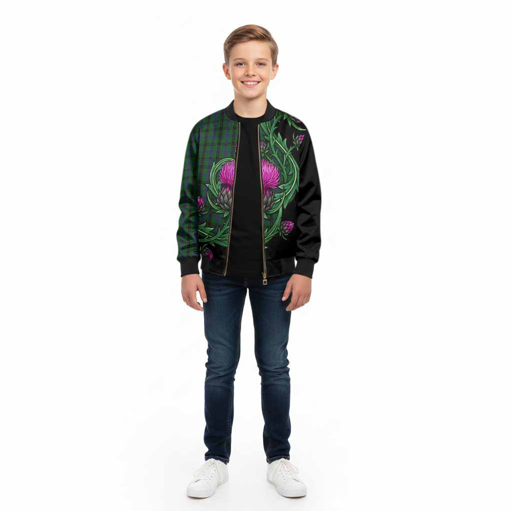 Davidson Tartan Kid Bomber Jacket Resilient Scottish Thistle - Tartan Vibes Clothing