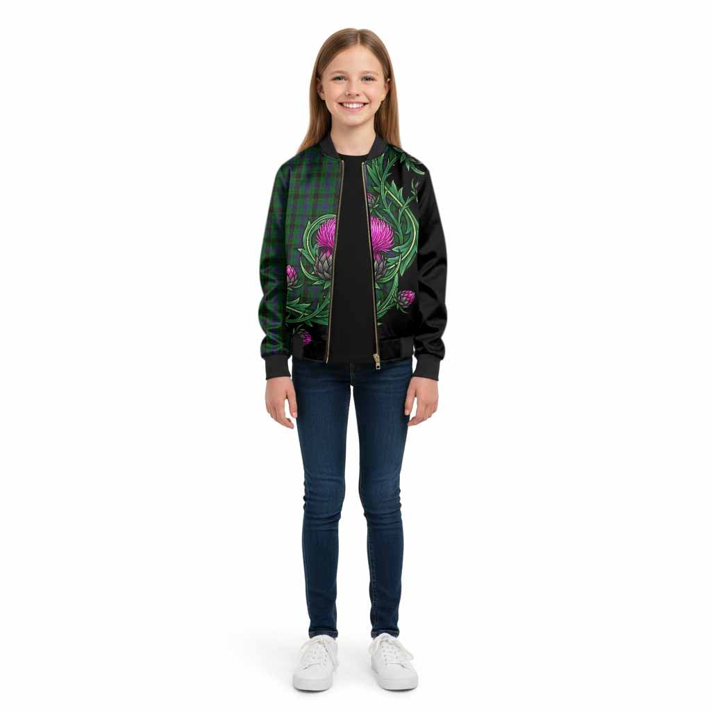Davidson Tartan Kid Bomber Jacket Resilient Scottish Thistle - Tartan Vibes Clothing