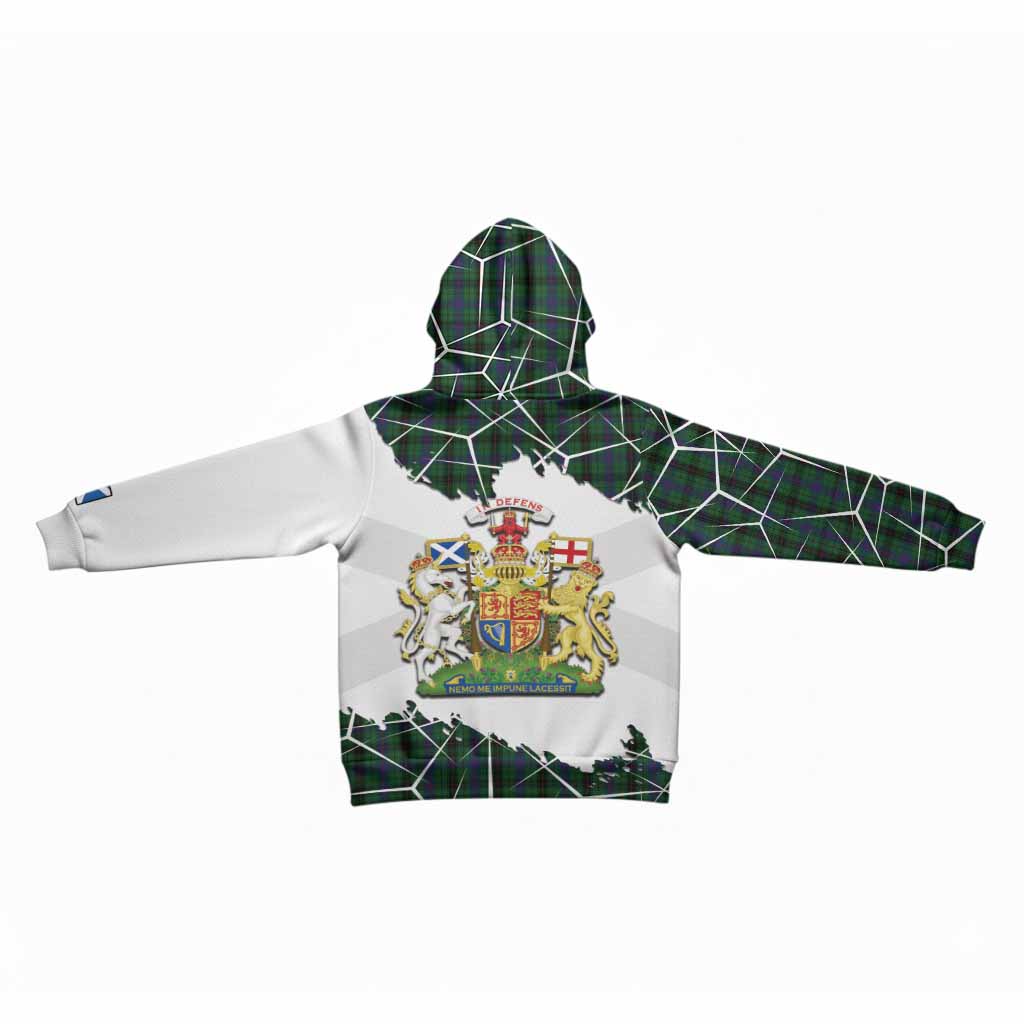 Davidson Tartan Kid Hoodie with Family Crest and Lion Rampant Grunge Style