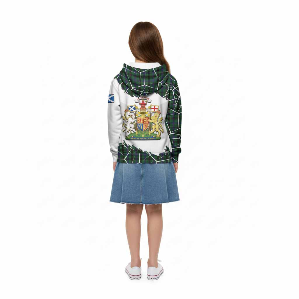 Davidson Tartan Kid Hoodie with Family Crest and Lion Rampant Grunge Style