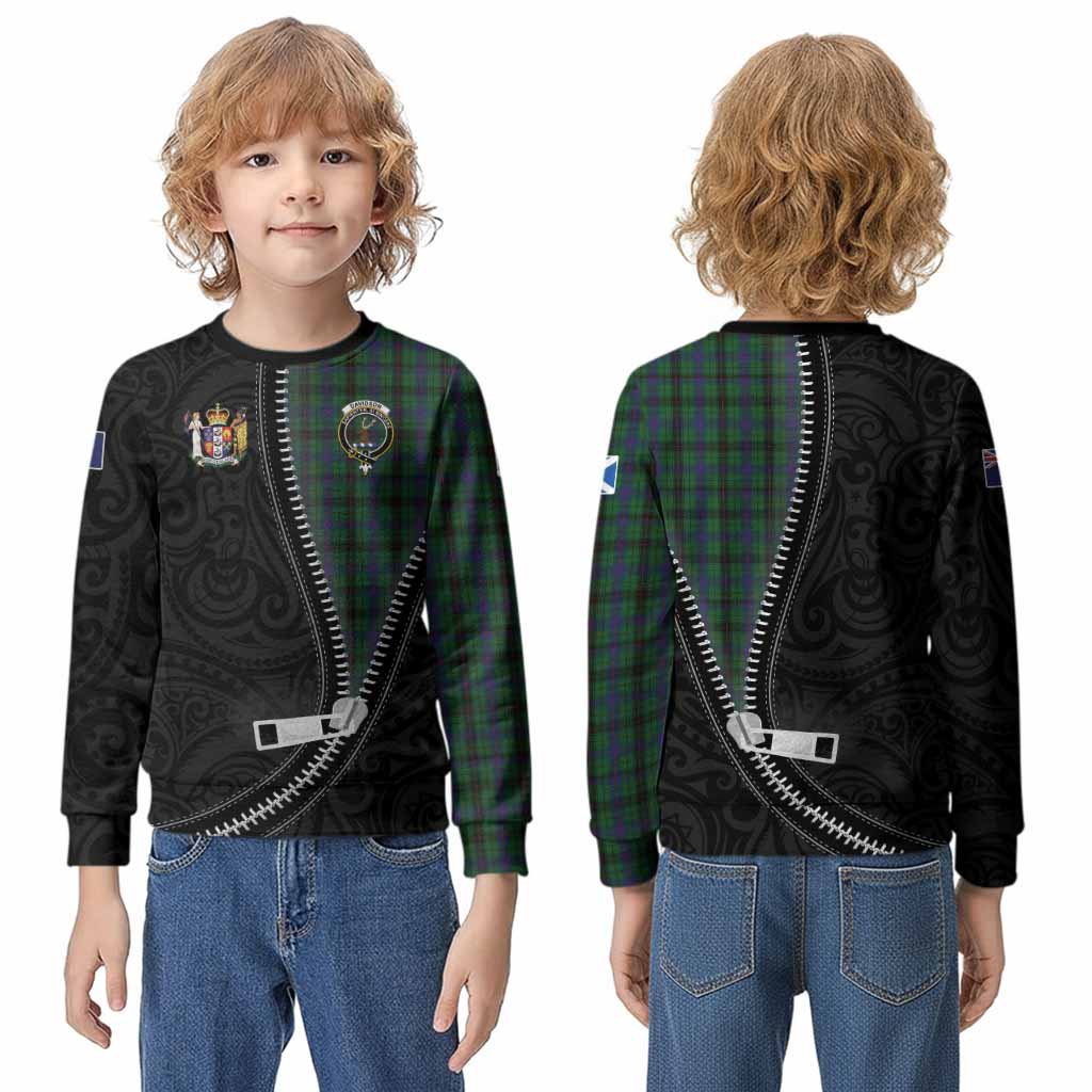 Davidson Tartan Kid Knitted Sweatshirt New Zealand Pattern Unique Zipper Stylized