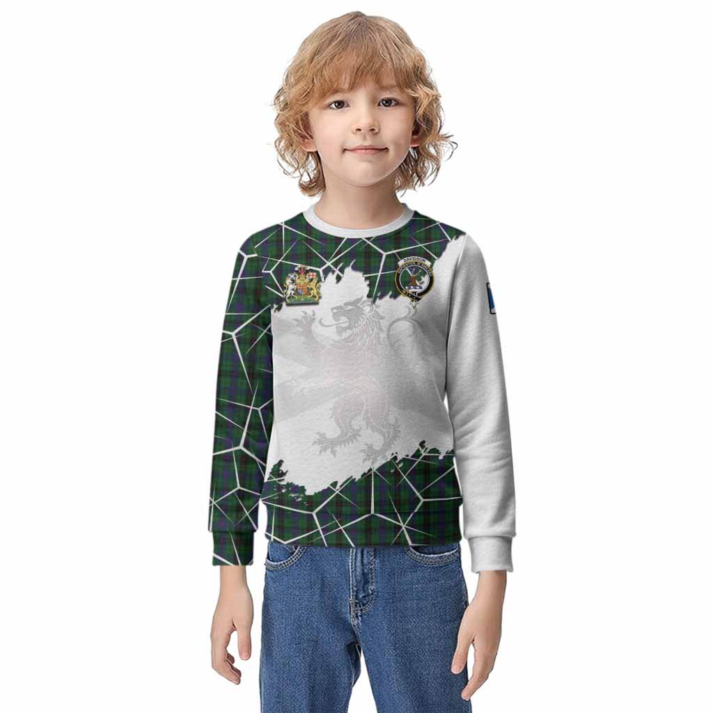 Davidson Tartan Kid Knitted Sweatshirt with Family Crest and Lion Rampant Grunge Style
