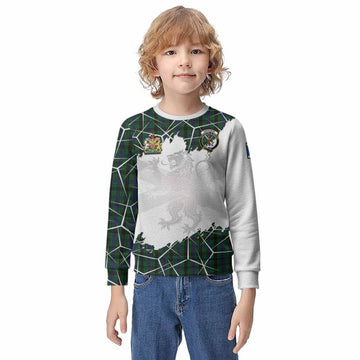 Davidson Tartan Kid Knitted Sweatshirt with Family Crest and Lion Rampant Grunge Style