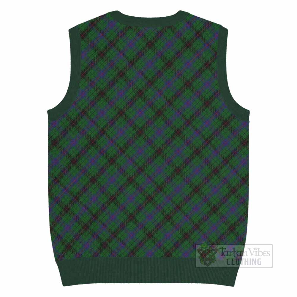 Davidson Tartan Knitted V-Neck Vest with Family Crest Cross Style