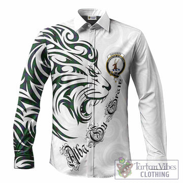 Davidson Tartan Lion Roar Long Sleeve Button Shirts Alba Gu Brath with Celtic Motifs