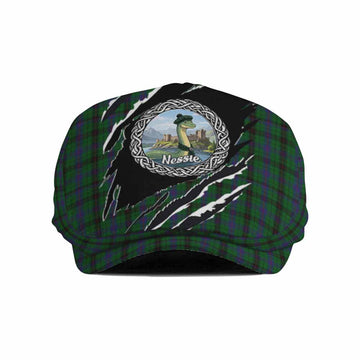 Davidson Tartan Loch Ness Monster Flat Cap, Jeff Cap Celtic Knot Nessie Art