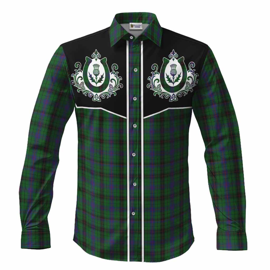 Davidson Tartan Long Sleeve Button Shirts Horseshoe Ornament Men's Shirt S - Tartan Vibes Clothing
