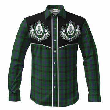 Davidson Tartan Long Sleeve Button Shirts Horseshoe Ornament Men's Shirt S - Tartan Vibes Clothing
