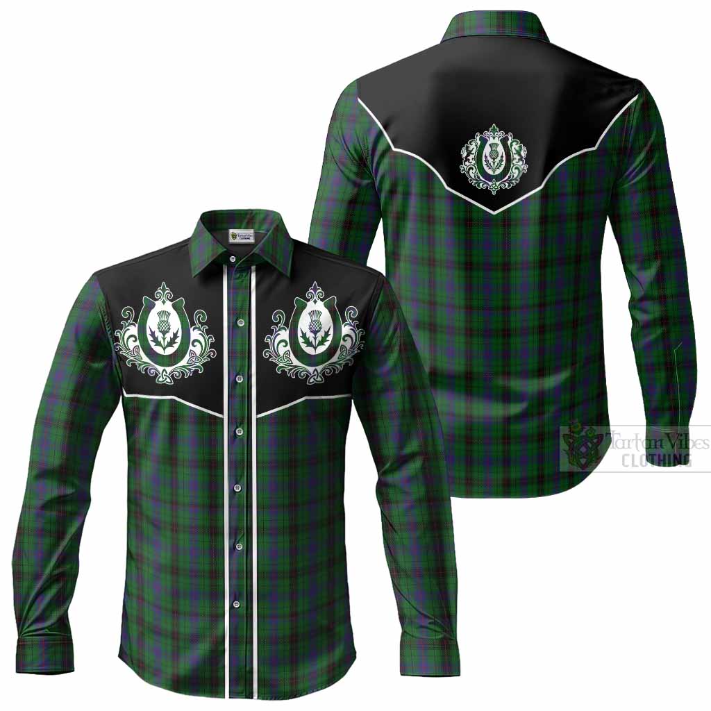 Davidson Tartan Long Sleeve Button Shirts Horseshoe Ornament Men's Shirt - Tartan Vibes Clothing