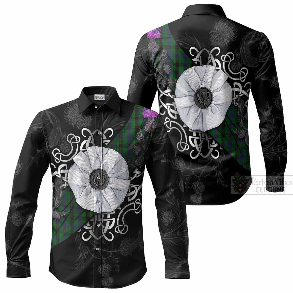 Davidson Tartan Long Sleeve Button Shirts Jacobite White Rose Men's Shirt - Tartan Vibes Clothing