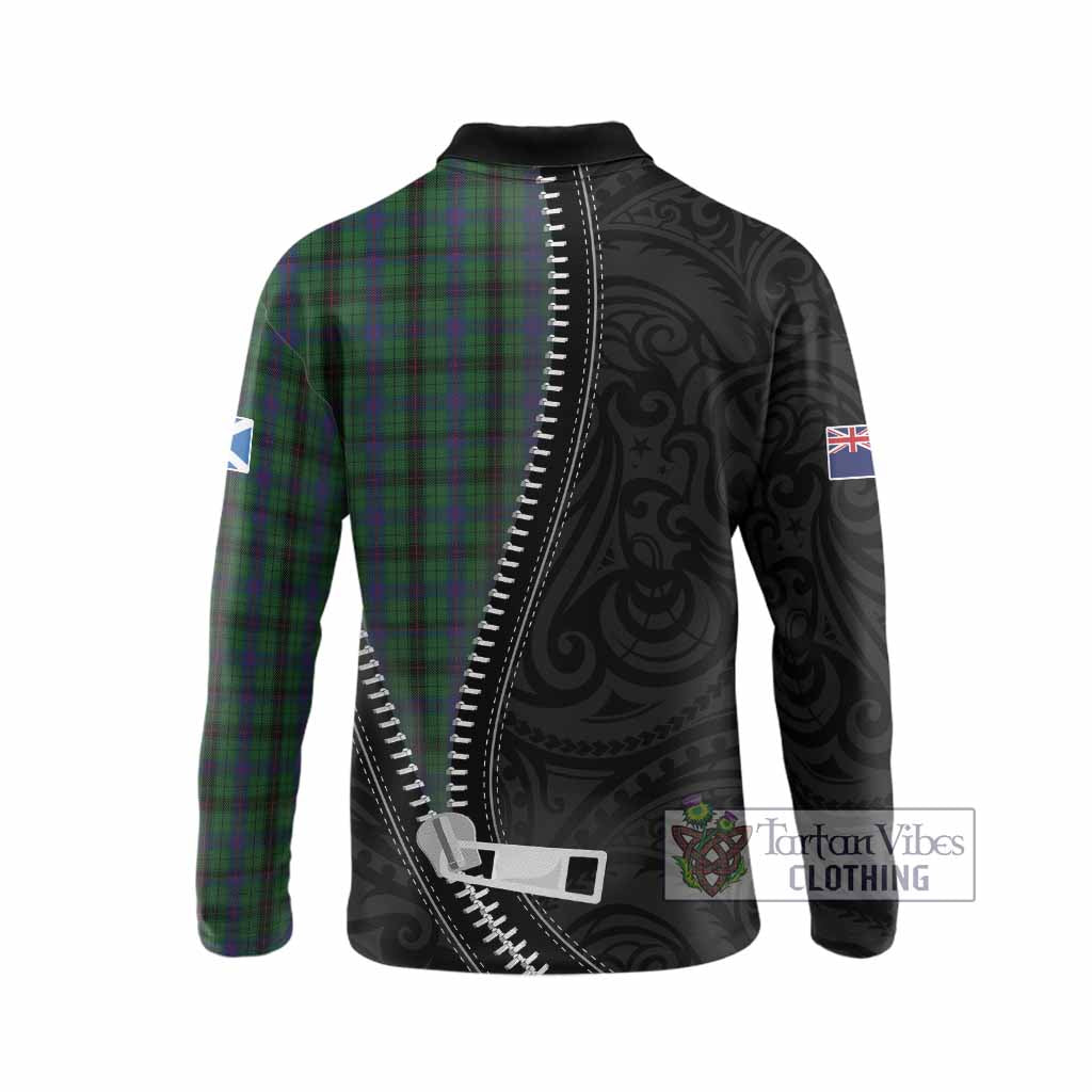 Davidson Tartan Long Sleeve Polo Shirt New Zealand Pattern Unique Zipper Stylized