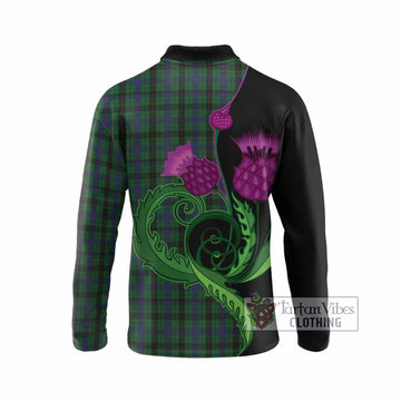 Davidson Tartan Long Sleeve Polo Shirt Traditional Scottish Thistle