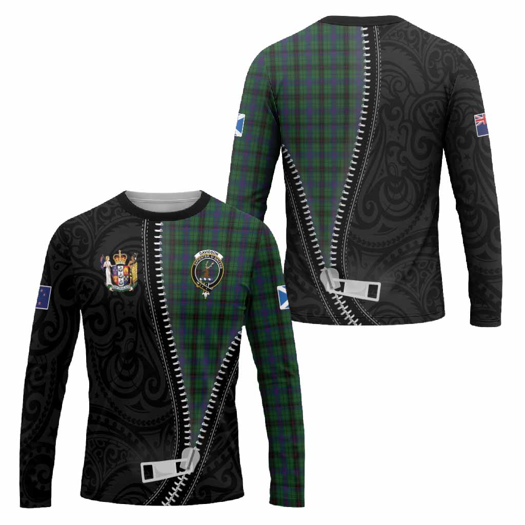 Davidson Tartan Long Sleeve T-Shirt New Zealand Pattern Unique Zipper Stylized