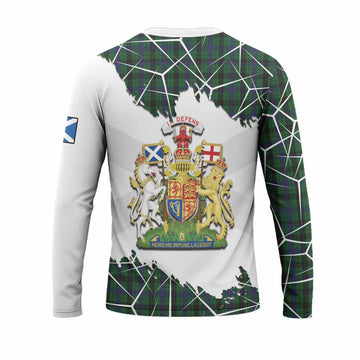 Davidson Tartan Long Sleeve T-Shirt with Family Crest and Lion Rampant Grunge Style