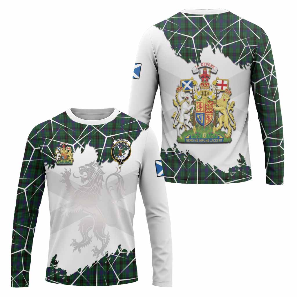 Davidson Tartan Long Sleeve T-Shirt with Family Crest and Lion Rampant Grunge Style