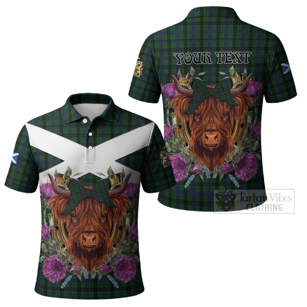 Davidson Tartan Polo Shirt Scottish Thistle Heilan Coo