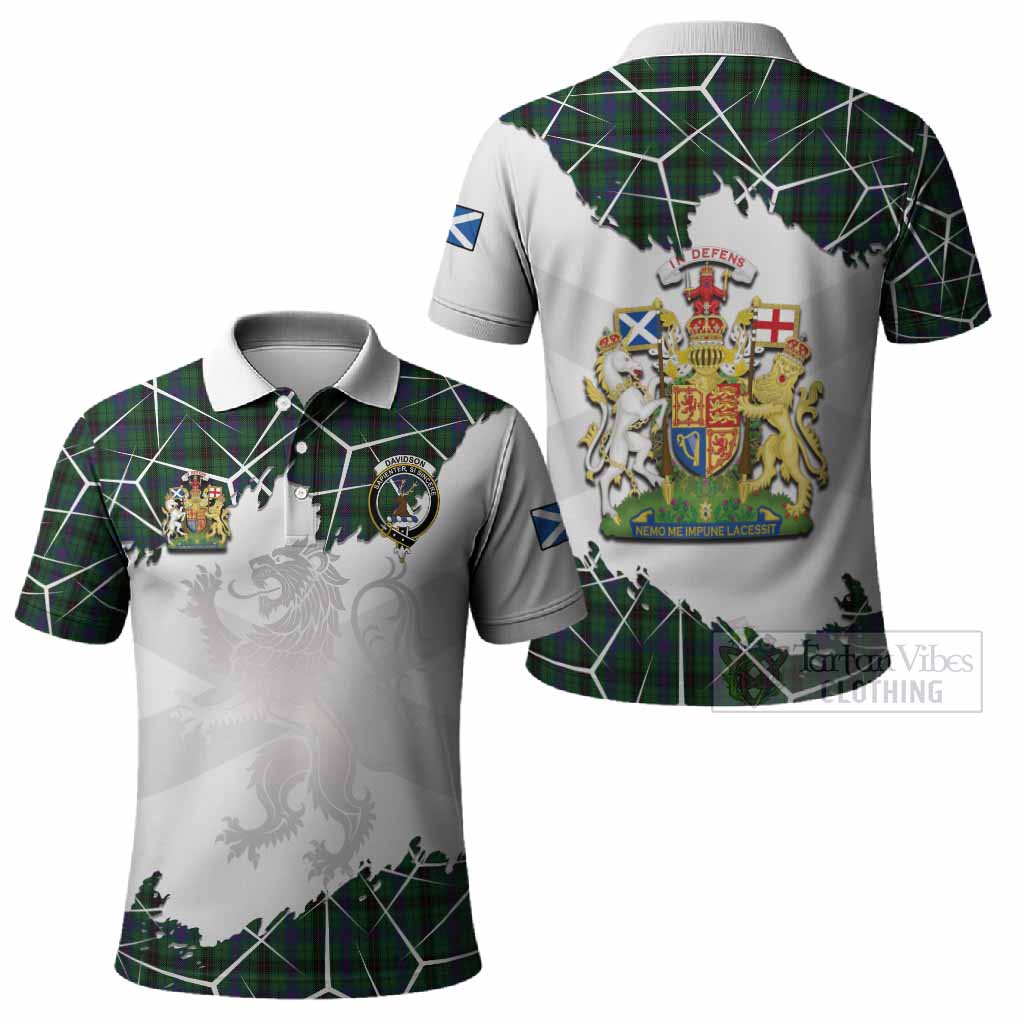 Davidson Tartan Polo Shirt with Family Crest and Lion Rampant Grunge Style