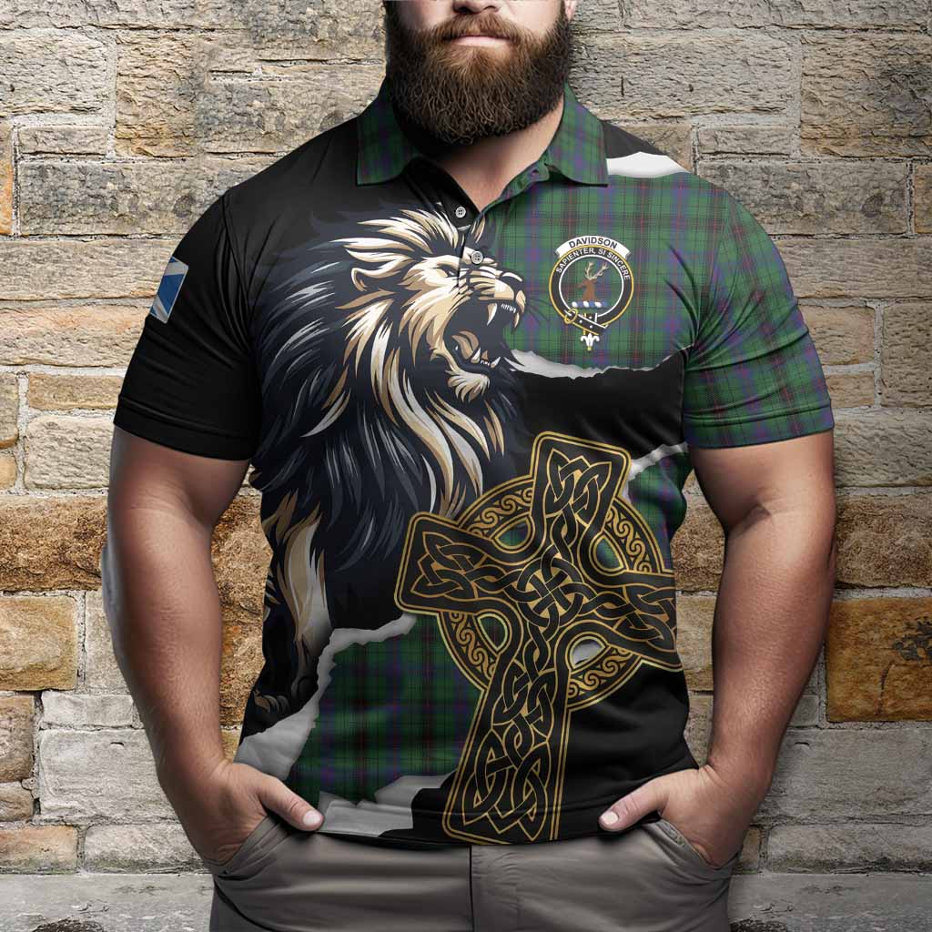 Davidson Tartan Scottish Polo Shirt Lion Celtic Heritage