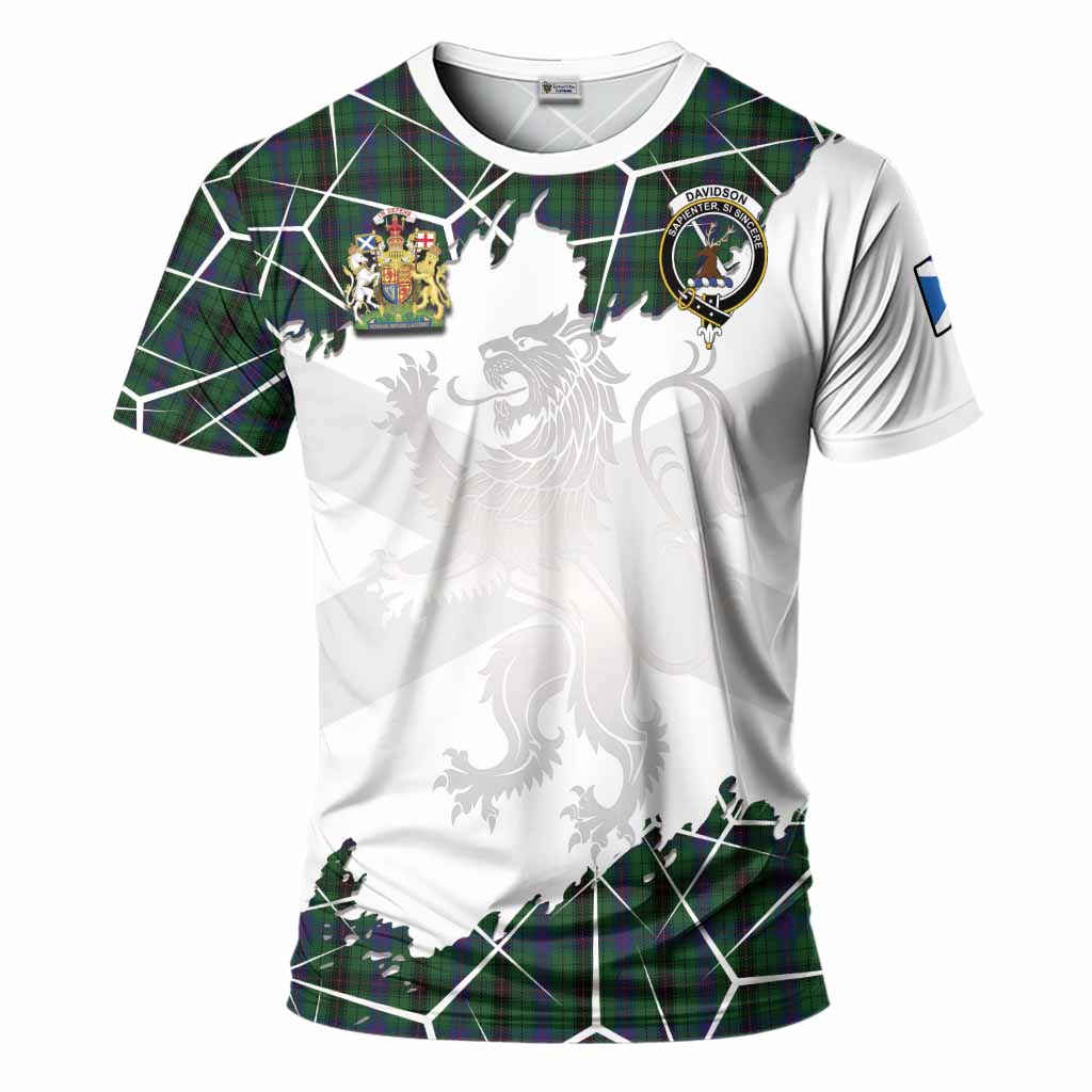 Davidson Tartan T-Shirt with Family Crest and Lion Rampant Grunge Style