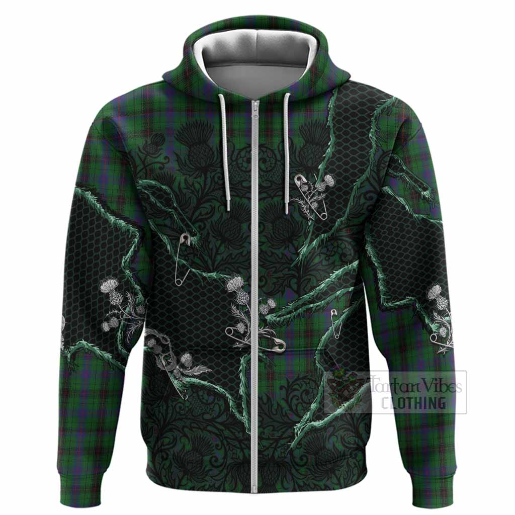 Davidson Tartan Thistle Dark Gothic Hoodie Zip Hoodie - Tartan Vibes Clothing