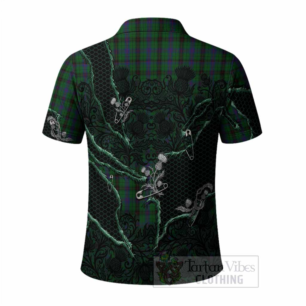 Davidson Tartan Thistle Dark Gothic Polo Shirt - Tartan Vibes Clothing