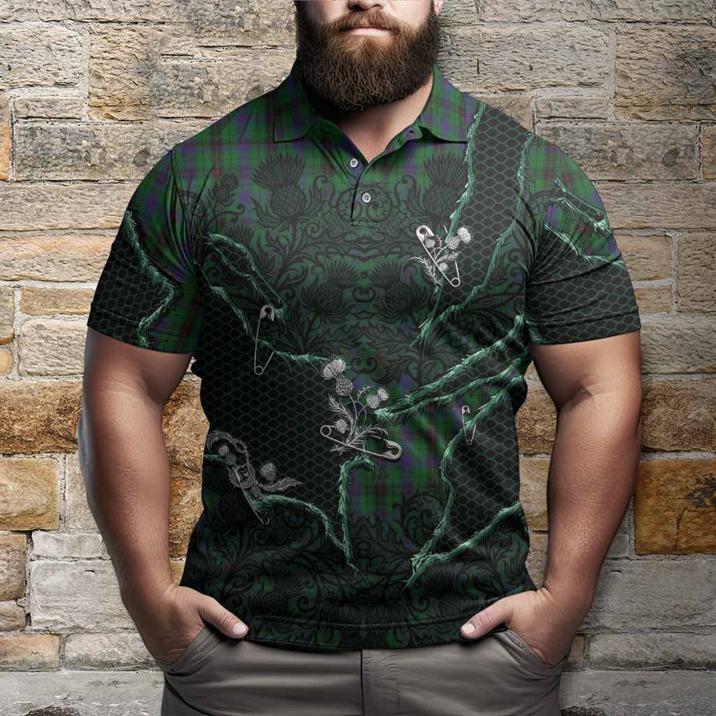 Davidson Tartan Thistle Dark Gothic Polo Shirt - Tartan Vibes Clothing