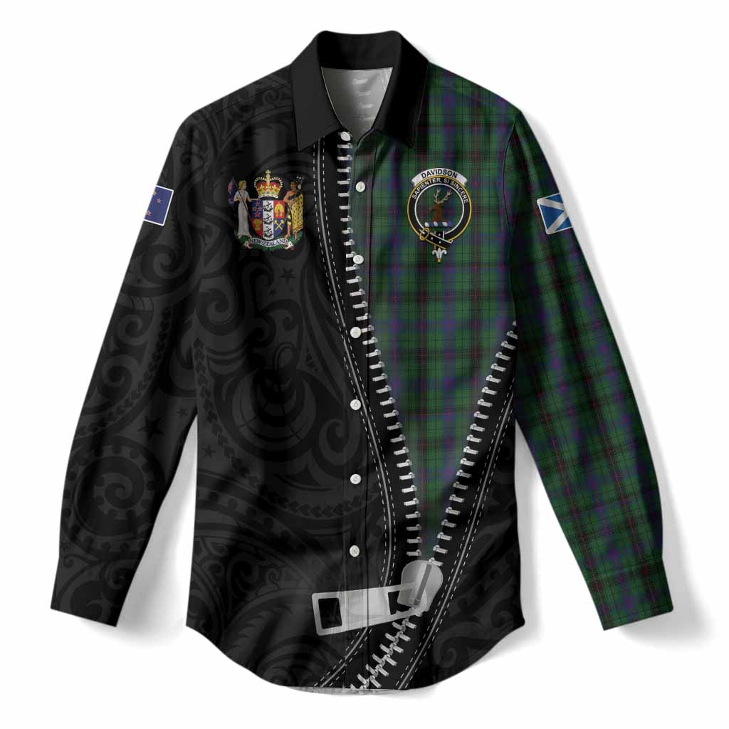 Davidson Tartan Women Casual Shirt New Zealand Pattern Unique Zipper Stylized