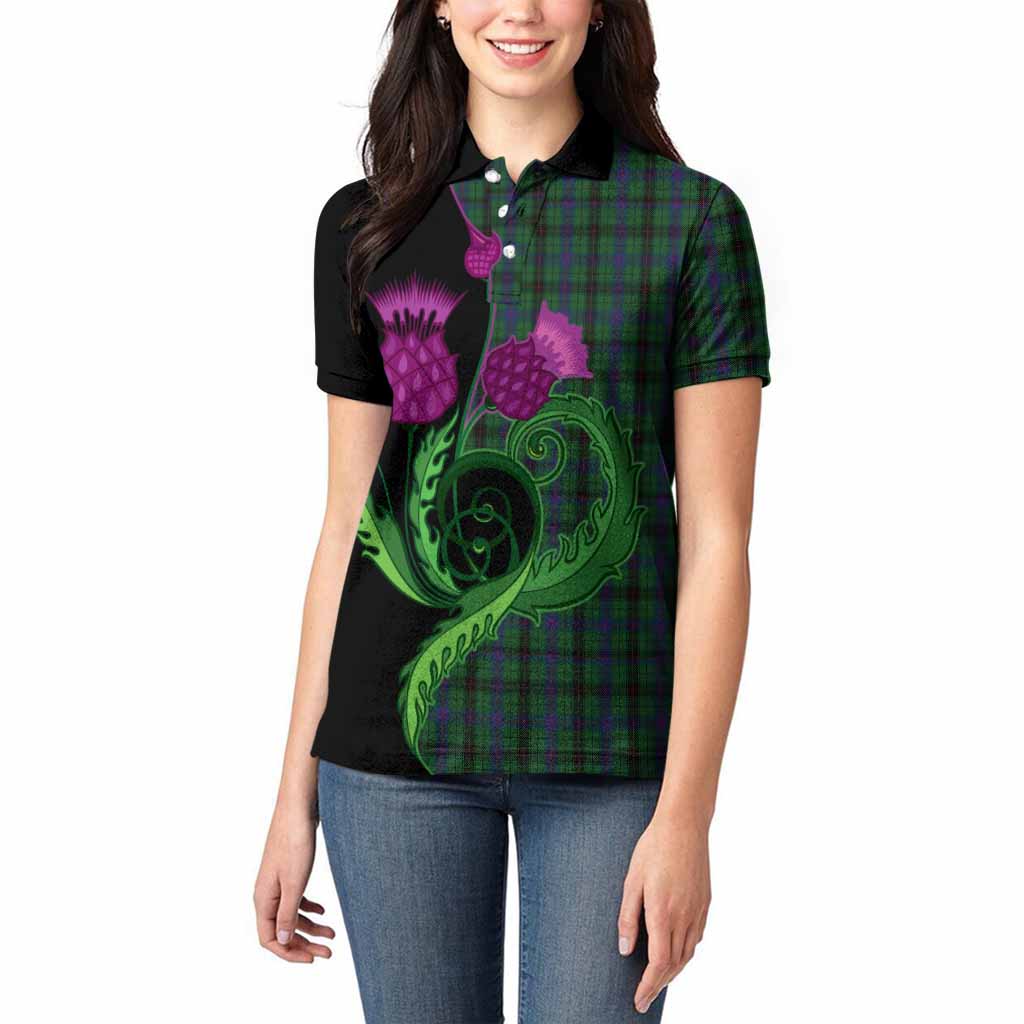 Davidson Tartan Women Polo Shirt Traditional Scottish Thistle