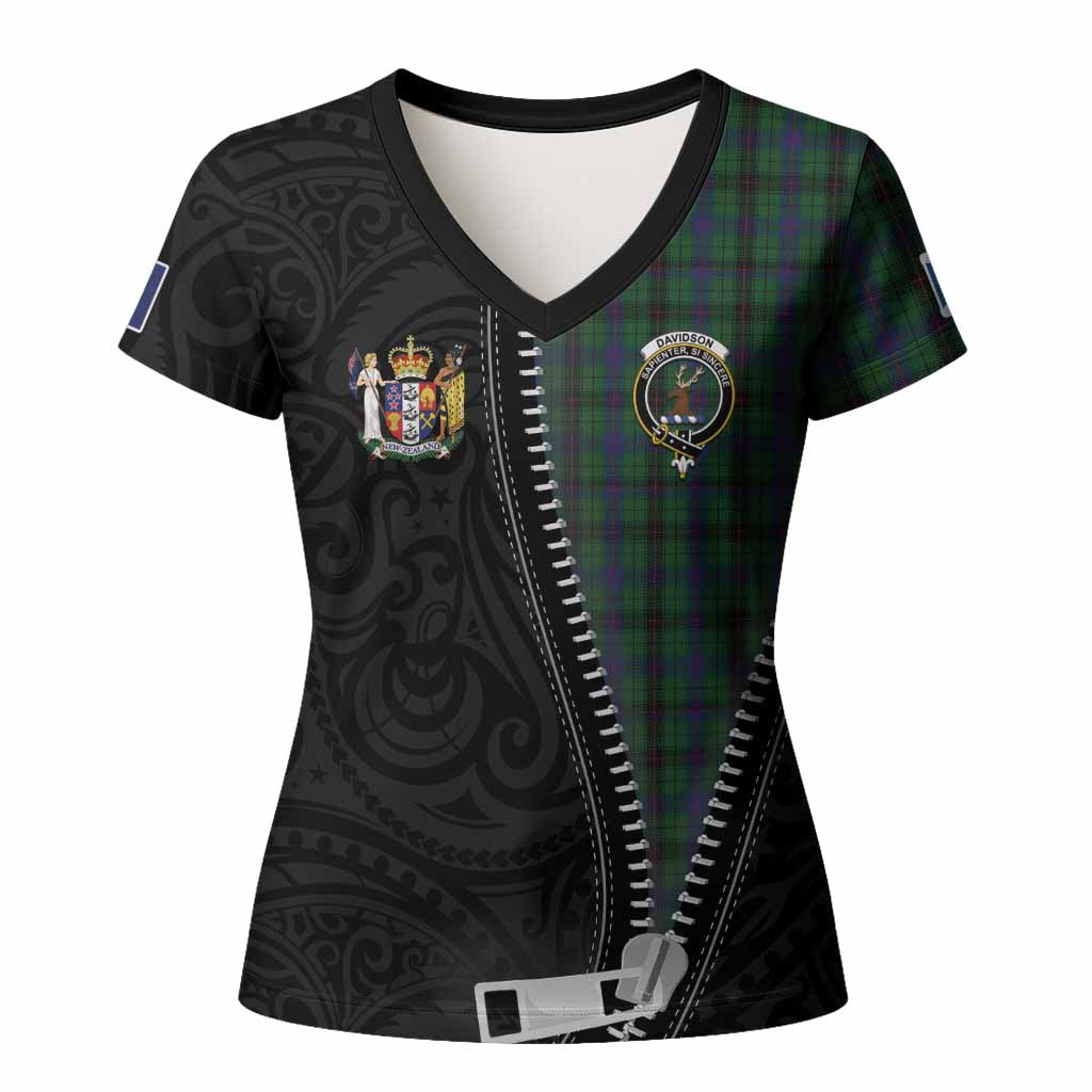 Davidson Tartan Women T shirt New Zealand Pattern Unique Zipper Stylized