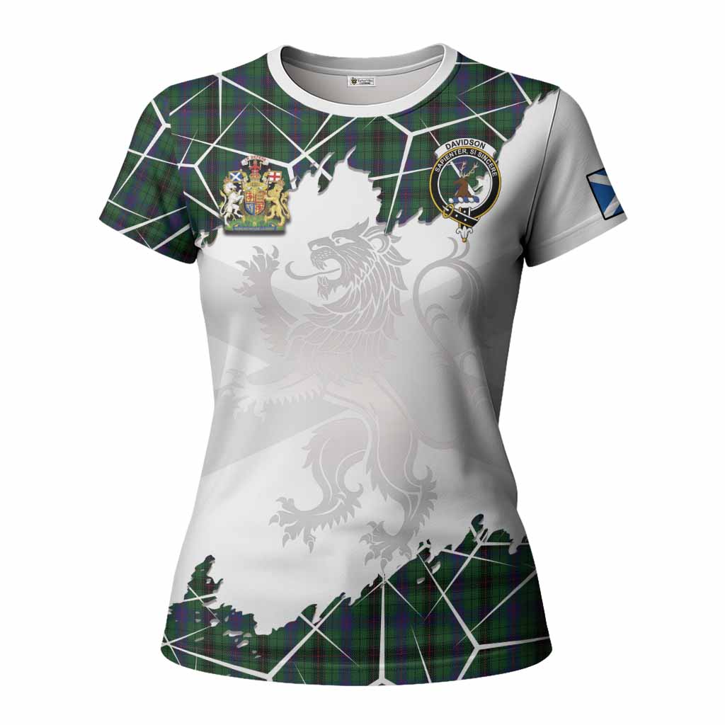 Davidson Tartan Women T shirt with Family Crest and Lion Rampant Grunge Style