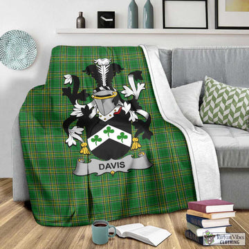 Tartan Vibes Clothing Davis Irish Clan Tartan Blanket with Coat of Arms