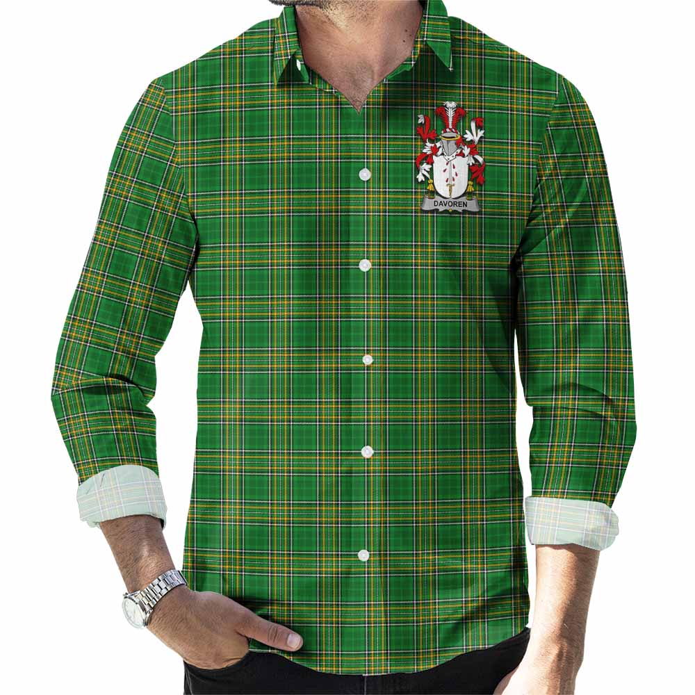 Davoren Irish Clan Tartan Long Sleeve Button Up with Coat of Arms