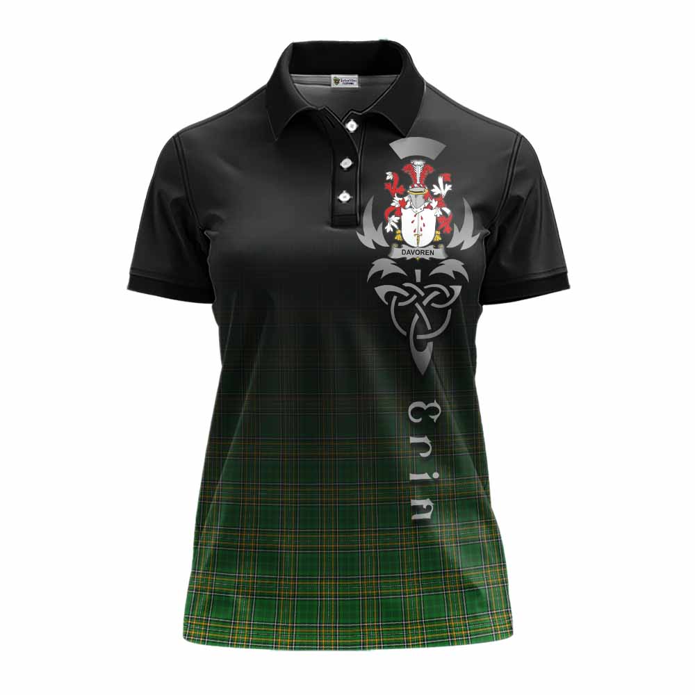 Tartan Vibes Clothing Davoren Irish Clan Women's Polo Shirt with Coat of Arms Erin Go Bragh Celtic Inspired