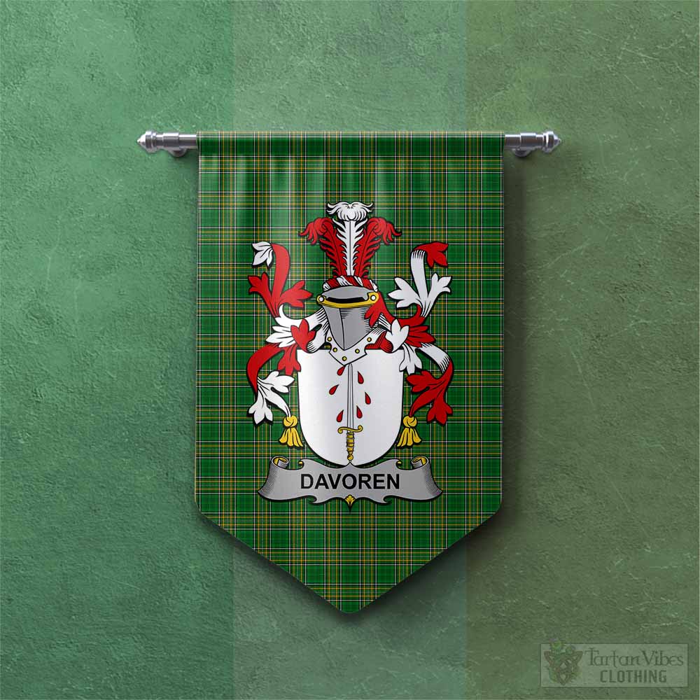 Tartan Vibes Clothing Davoren Irish Clan Tartan Gonfalon, Tartan Banner with Coat of Arms