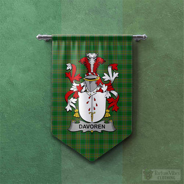 Davoren Irish Clan Tartan Gonfalon, Tartan Banner with Coat of Arms