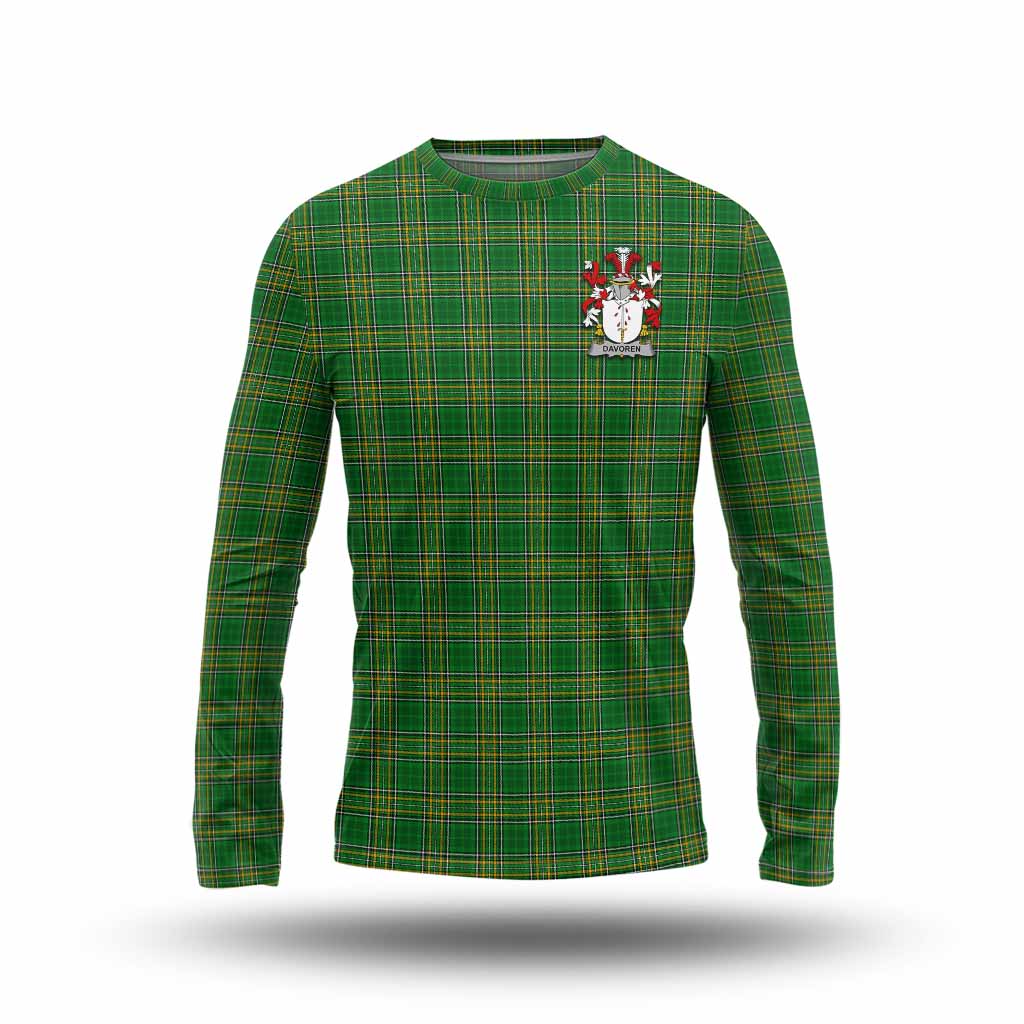 Tartan Vibes Clothing Davoren Irish Clan Tartan Long Sleeve T-Shirt with Coat of Arms