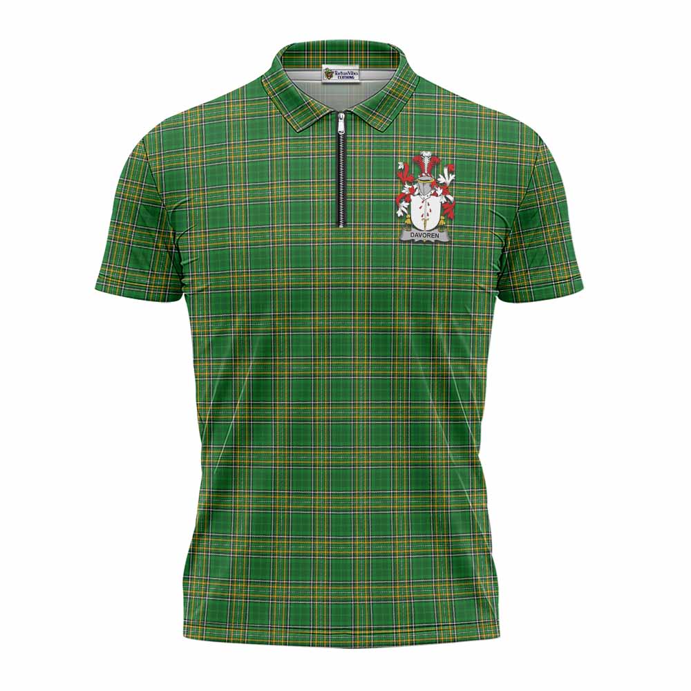 Davoren Irish Clan Tartan Zipper Polo Shirt with Coat of Arms