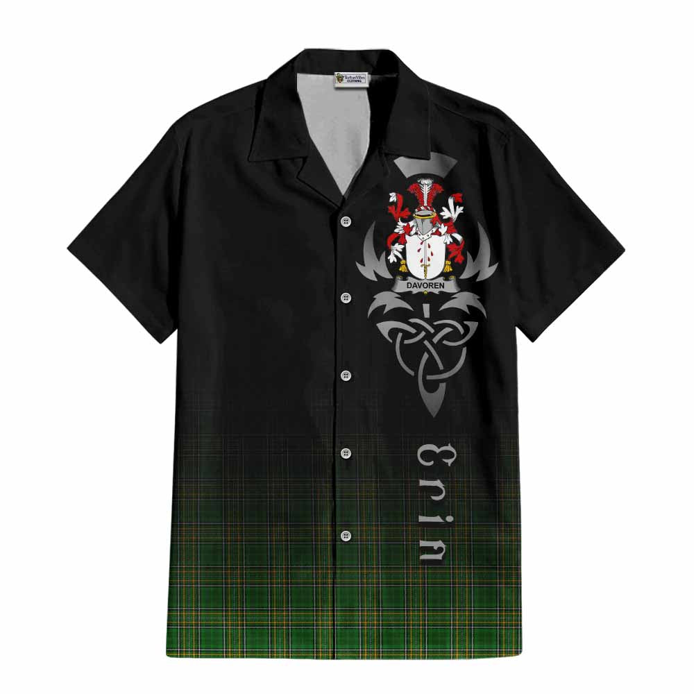 Tartan Vibes Clothing Davoren Irish Clan Short Sleeve Button Shirt with Coat of Arms Erin Go Bragh Celtic Inspired