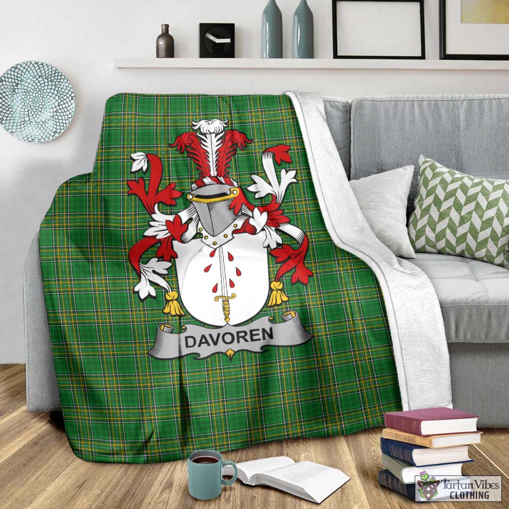 Tartan Vibes Clothing Davoren Irish Clan Tartan Blanket with Coat of Arms