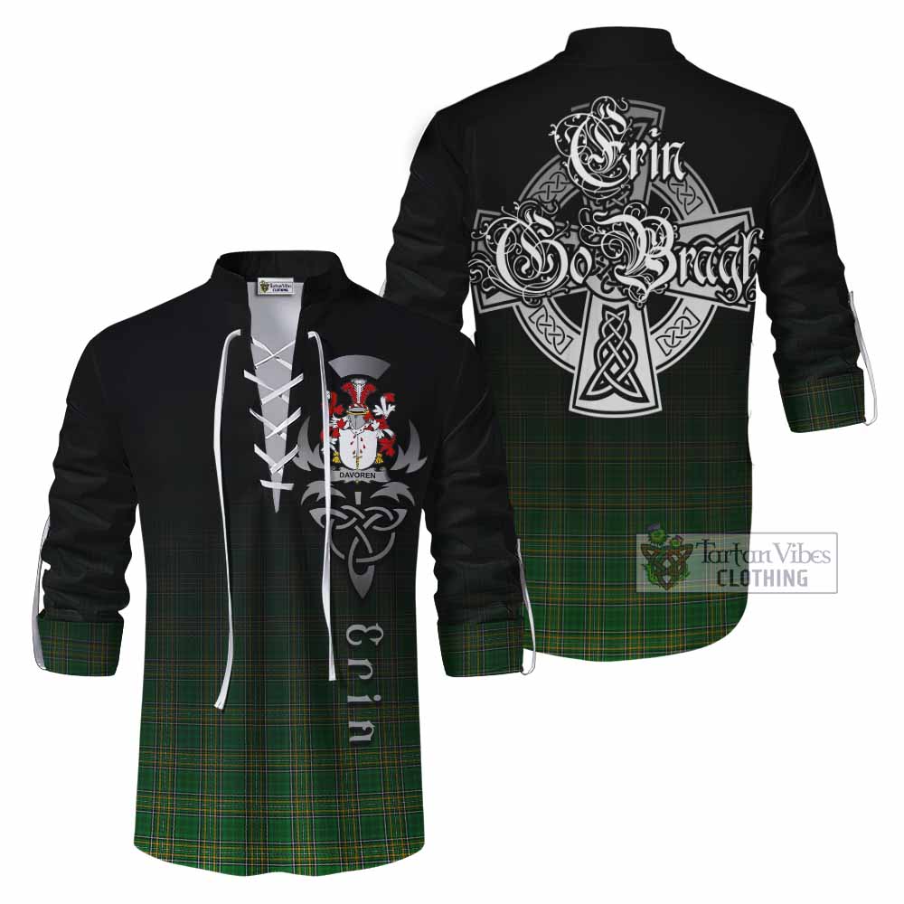 Tartan Vibes Clothing Davoren Irish Clan Ghillie Kilt Shirt with Coat of Arms Erin Go Bragh Celtic Inspired